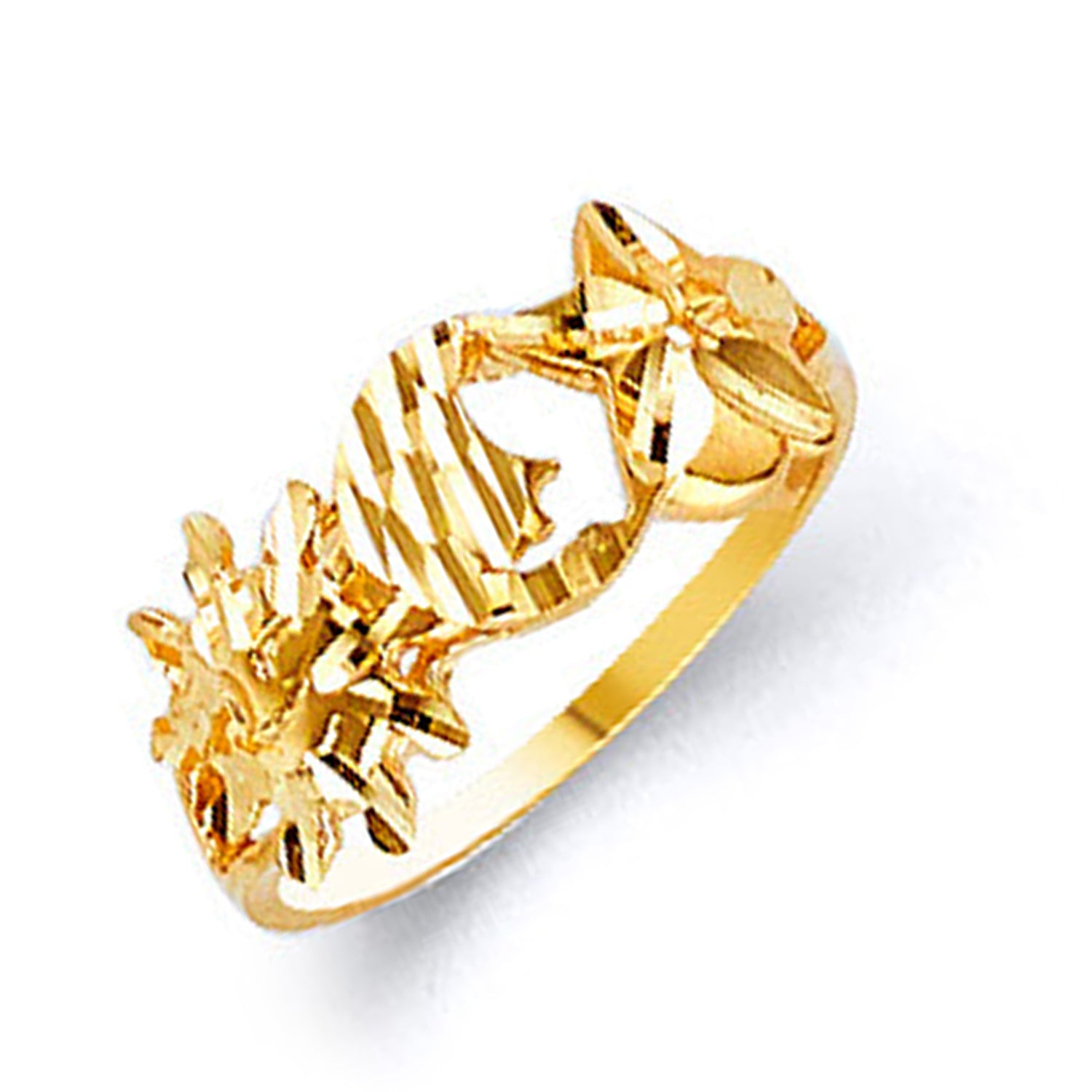 East-west Multi-patterned Ring in Solid Gold 
