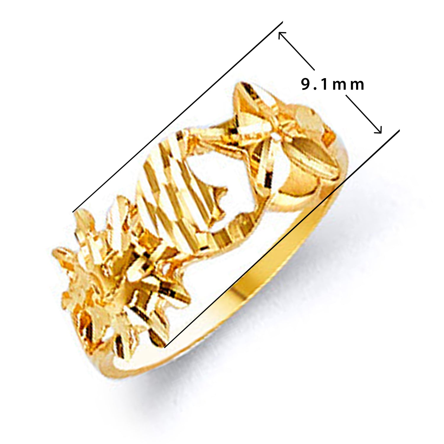 East-west Multi-patterned Ring in Solid Gold with Measurement
