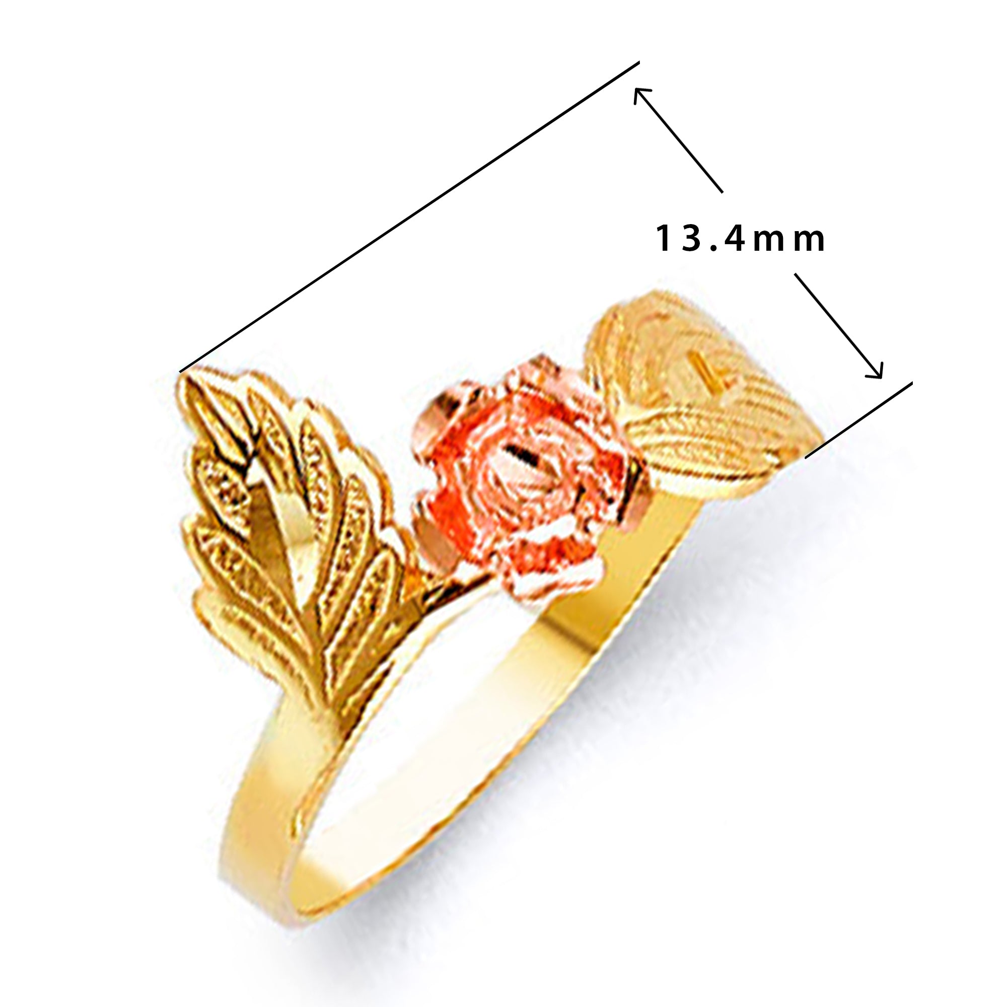 East-west Floral Rose Ring in Solid Gold with Measurement