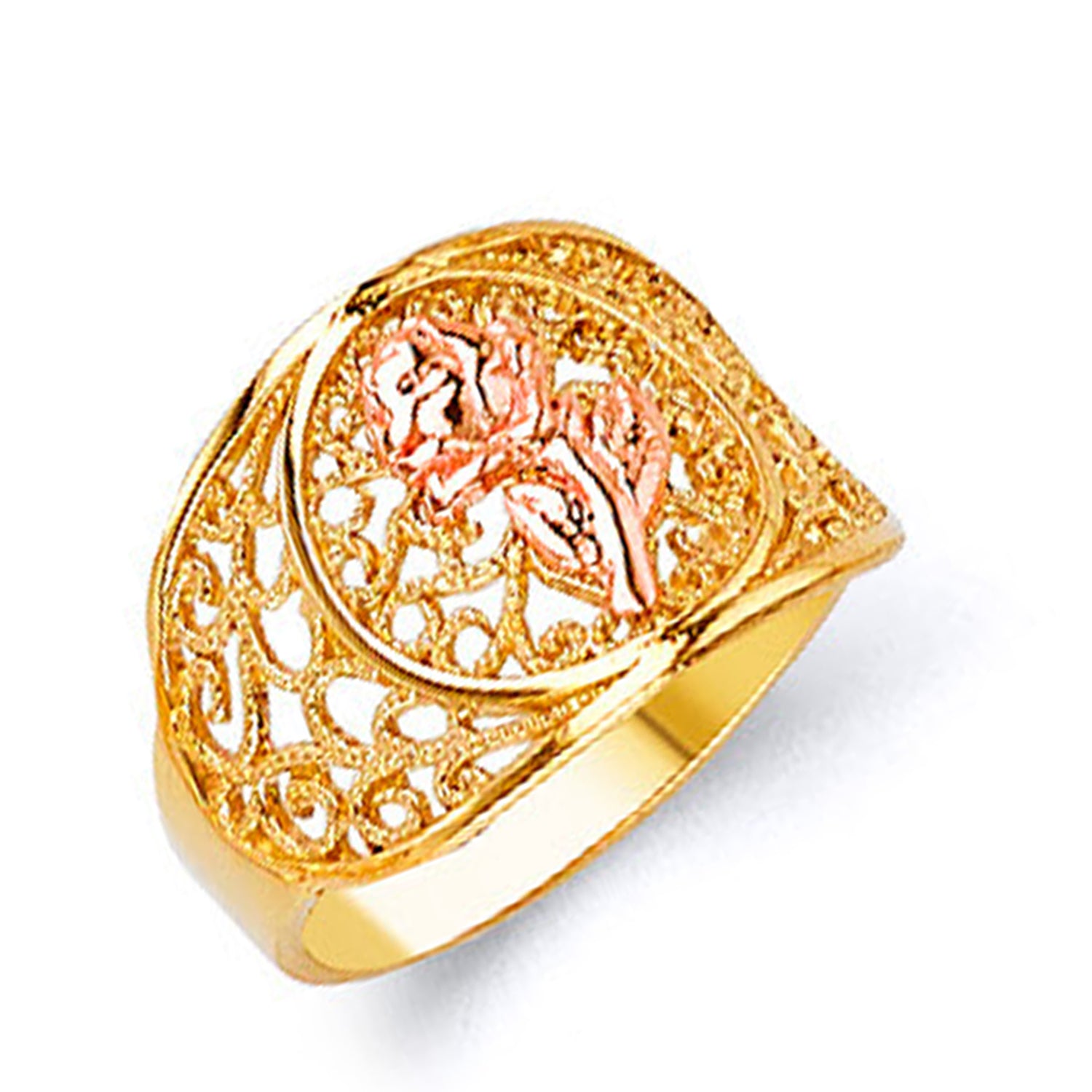 Lattice Embroidery Rose Ring in Solid Gold 