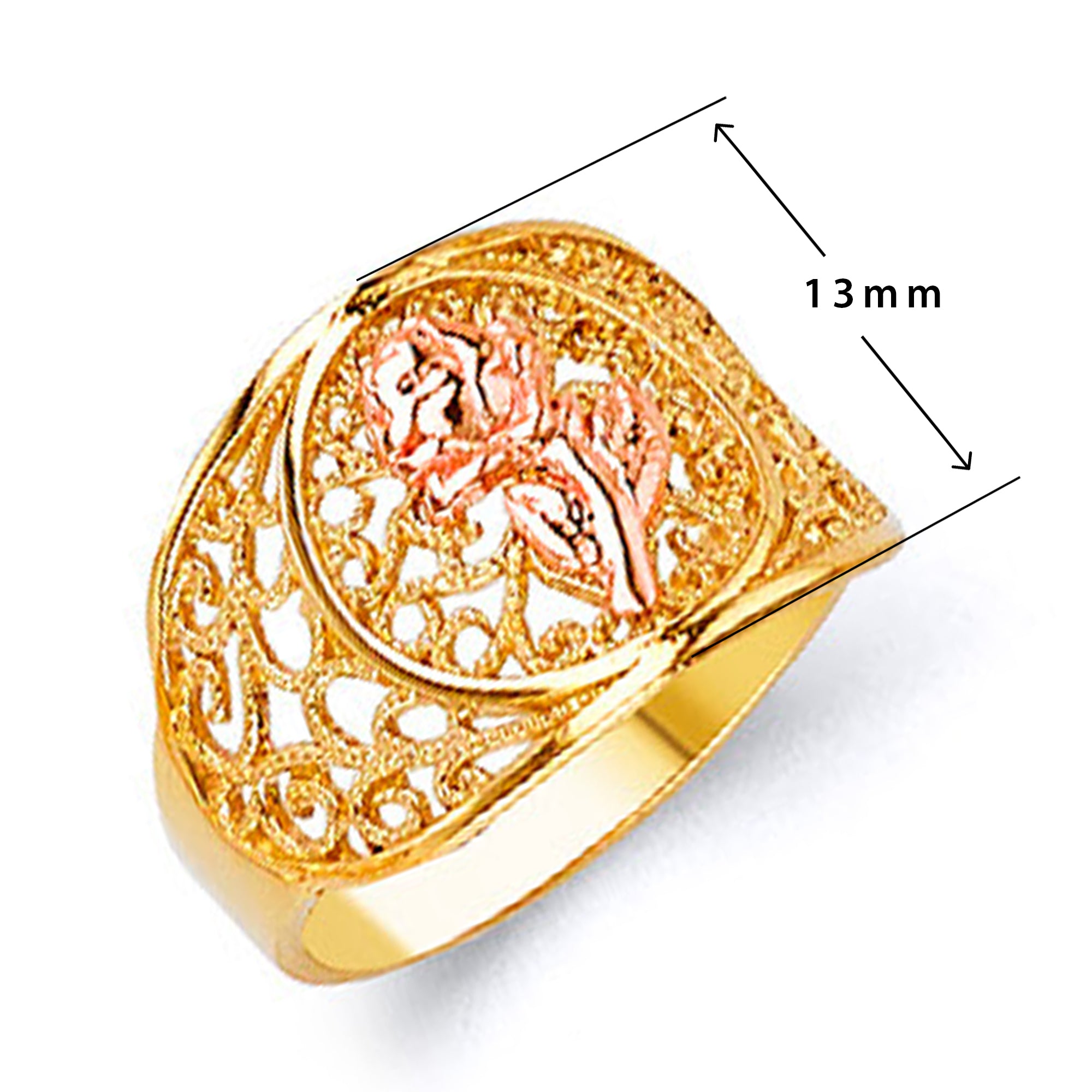 Lattice Embroidery Rose Ring in Solid Gold with Measurement