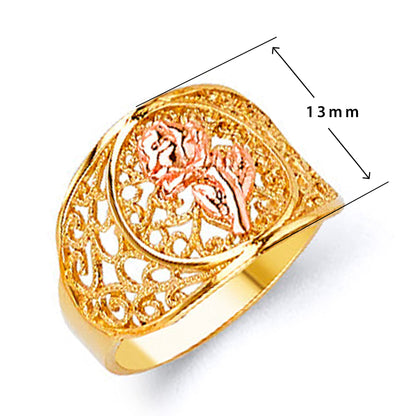 Lattice Embroidery Rose Ring in Solid Gold with Measurement