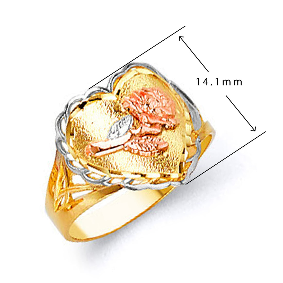 Royal Rose Motif Ring in Solid Gold with Measurement