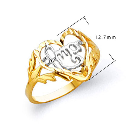 Delicate-cut Heart Ring in Solid Gold with Measurement