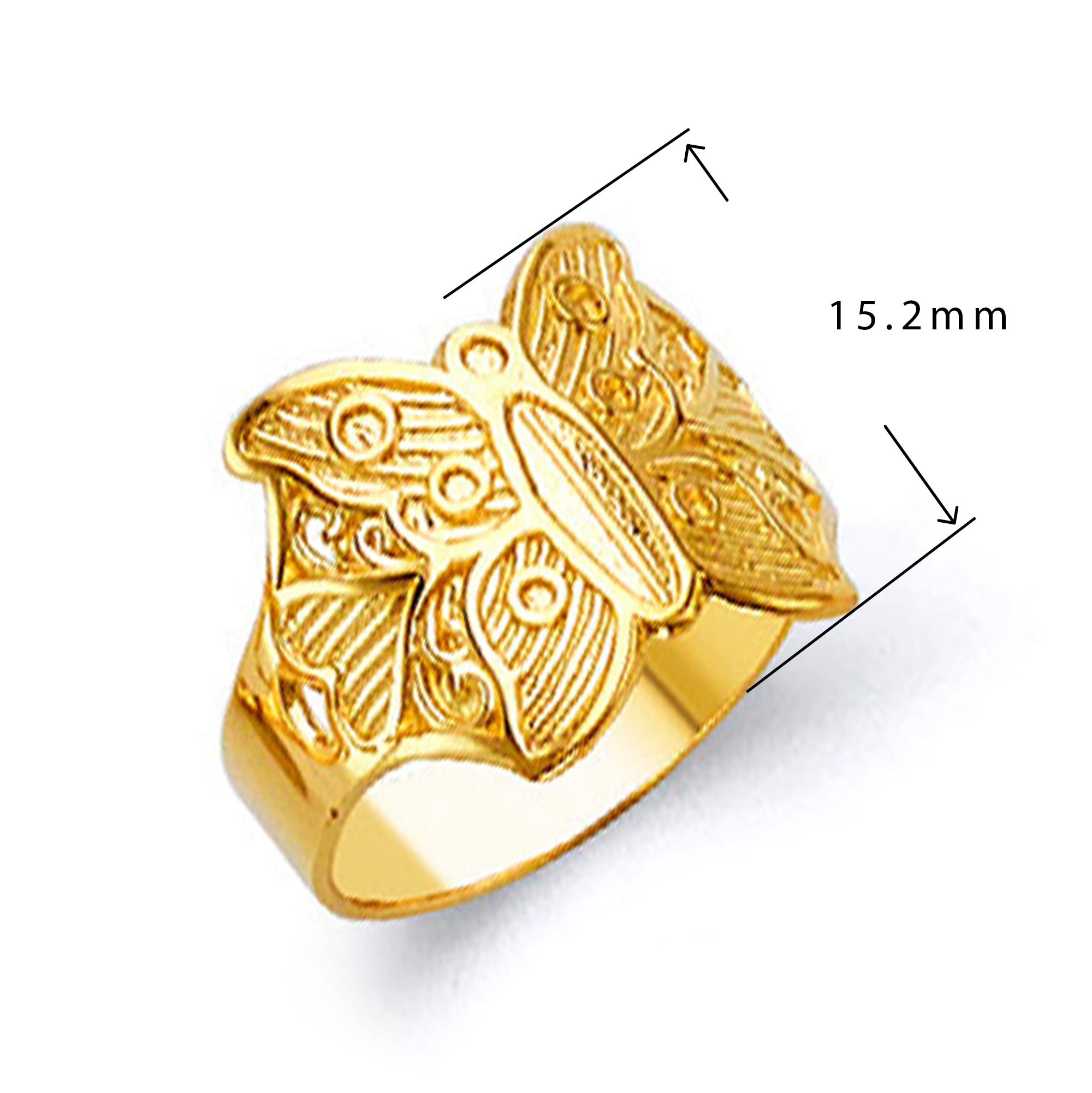 Textured Butterfly Ring in Solid Gold with Measurement