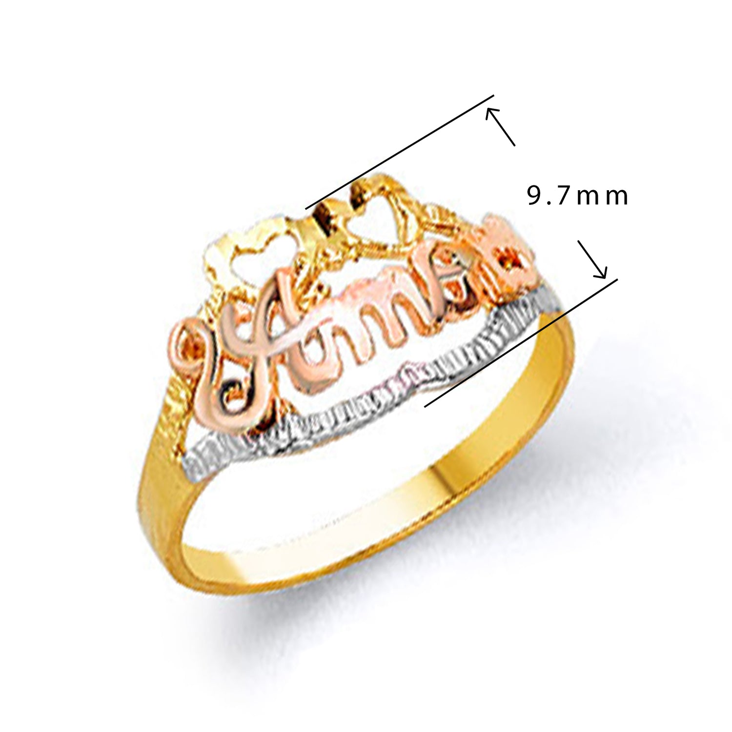 CZ Dual Heart Handwritten Ring in Solid Gold with Measurement