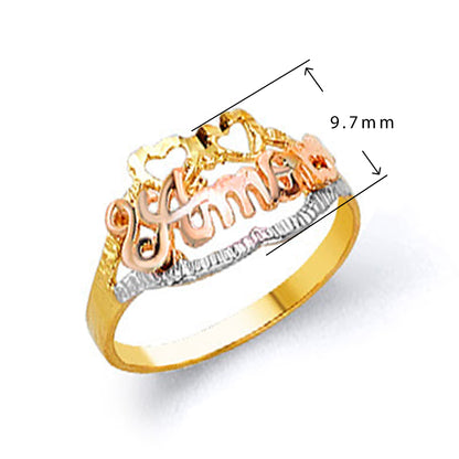 CZ Dual Heart Handwritten Ring in Solid Gold with Measurement