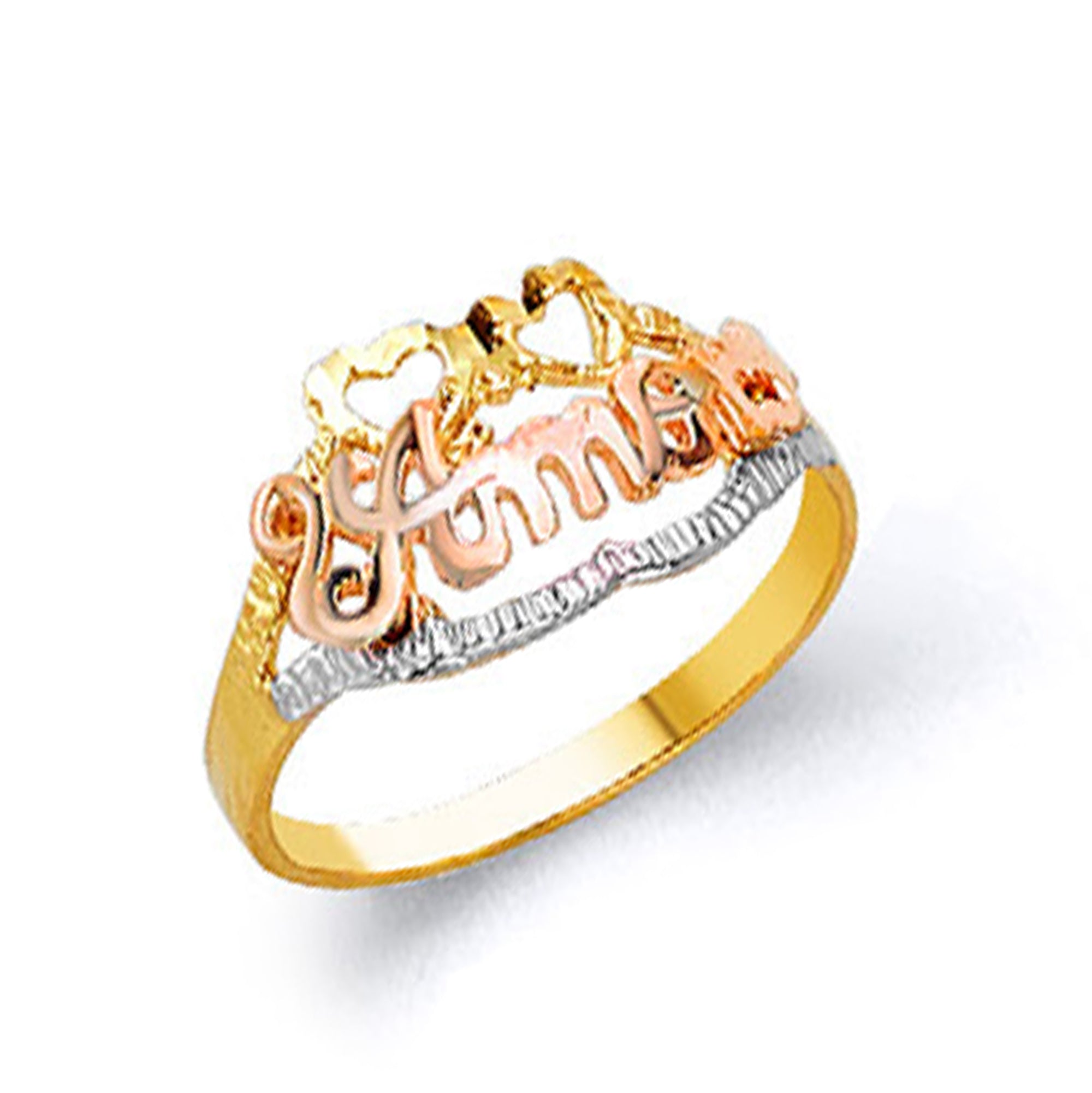 CZ Dual Heart Handwritten Ring in Solid Gold 