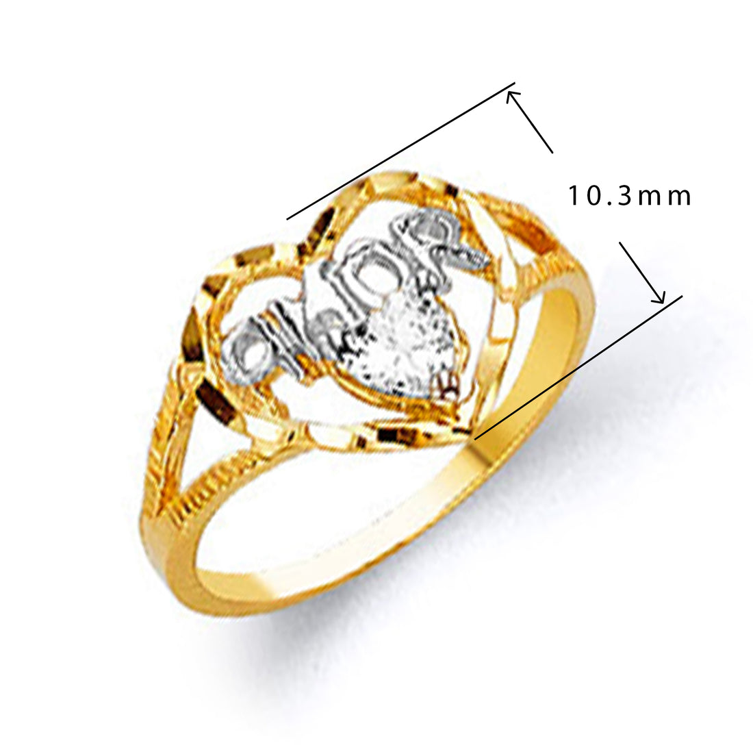 CZ Heavenly Heart Ring in Solid Gold with Measurement