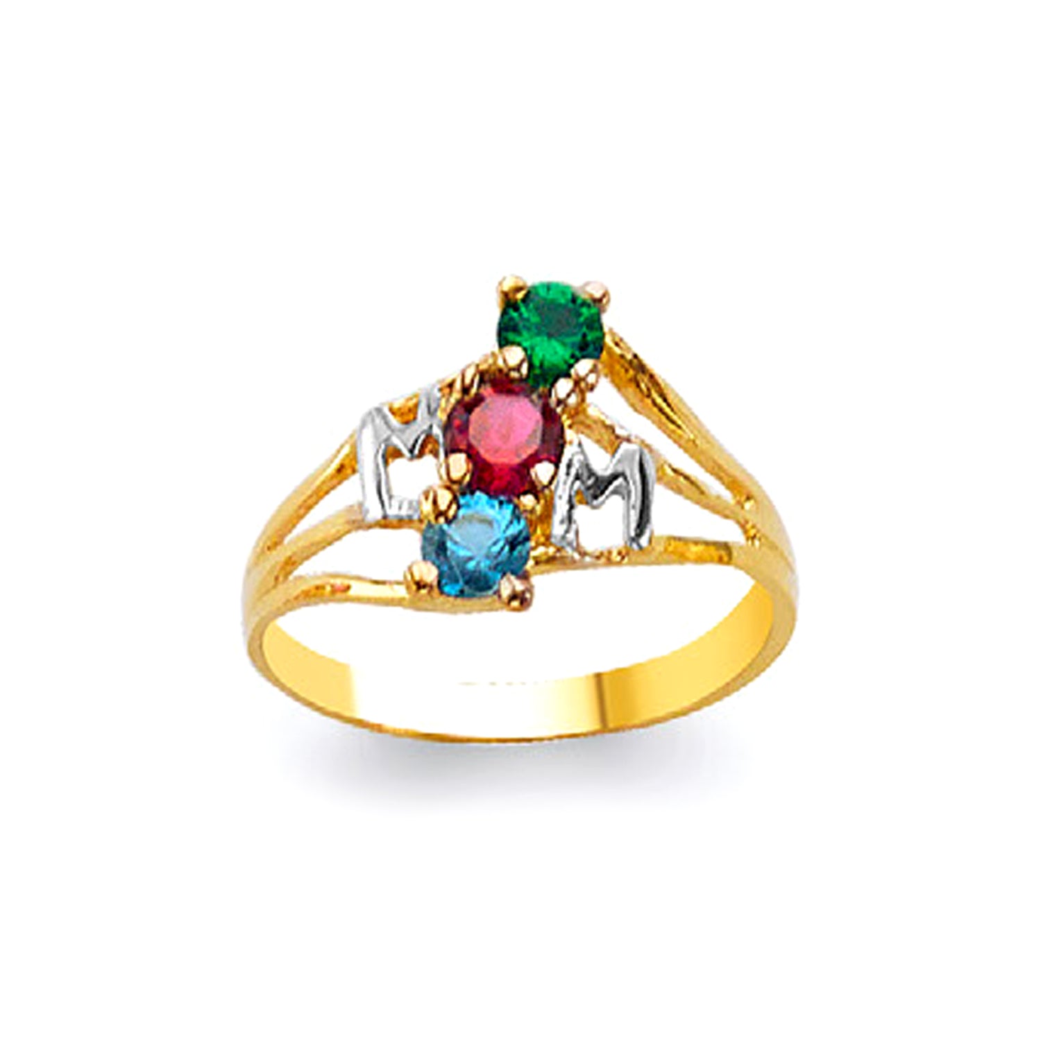 3 Row Emerald,Tourmaline and Aquamarine MOM Ring in Solid Gold 