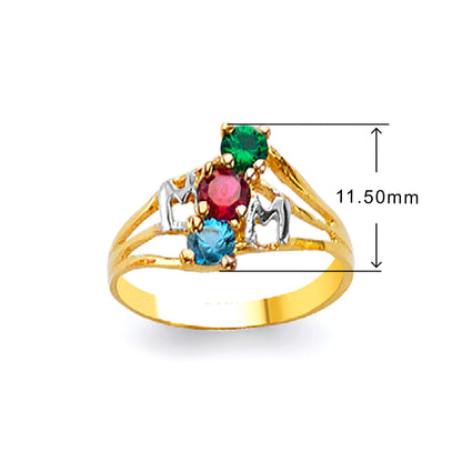 3 Row Emerald,Tourmaline and Aquamarine MOM Ring in Solid Gold with Measurement