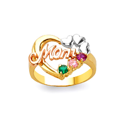 Designer Heart-shaped Multistones MOM Ring in Solid Gold 