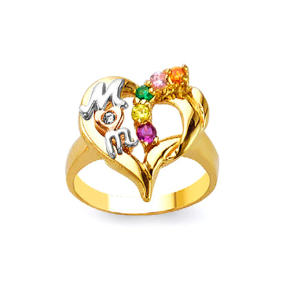 5 Birthstones Heart Shaped MOM Ring in Solid Gold 