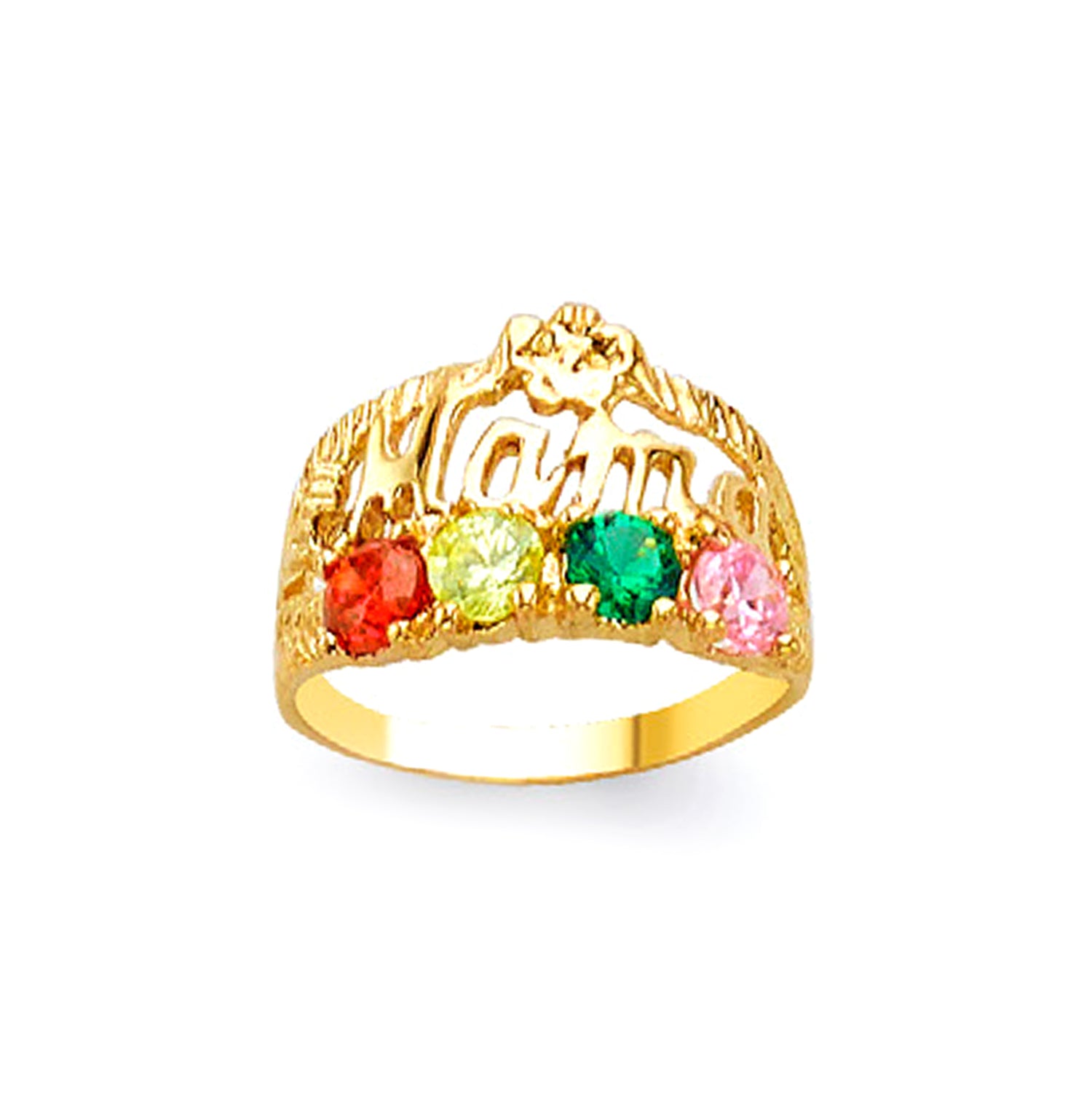 4 Birthstones Crown Mama Ring in Solid Gold 