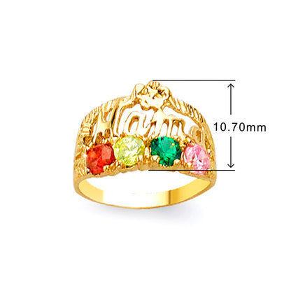 4 Birthstones Crown Mama Ring in Solid Gold with Measurement