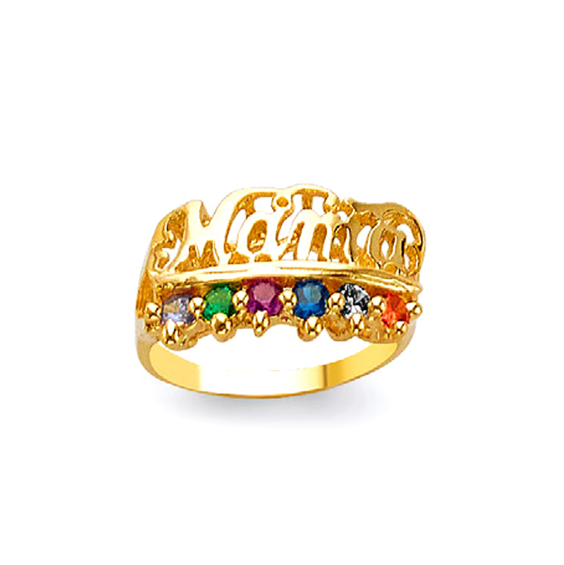 6 Birthstones Mama Ring in Solid Gold 