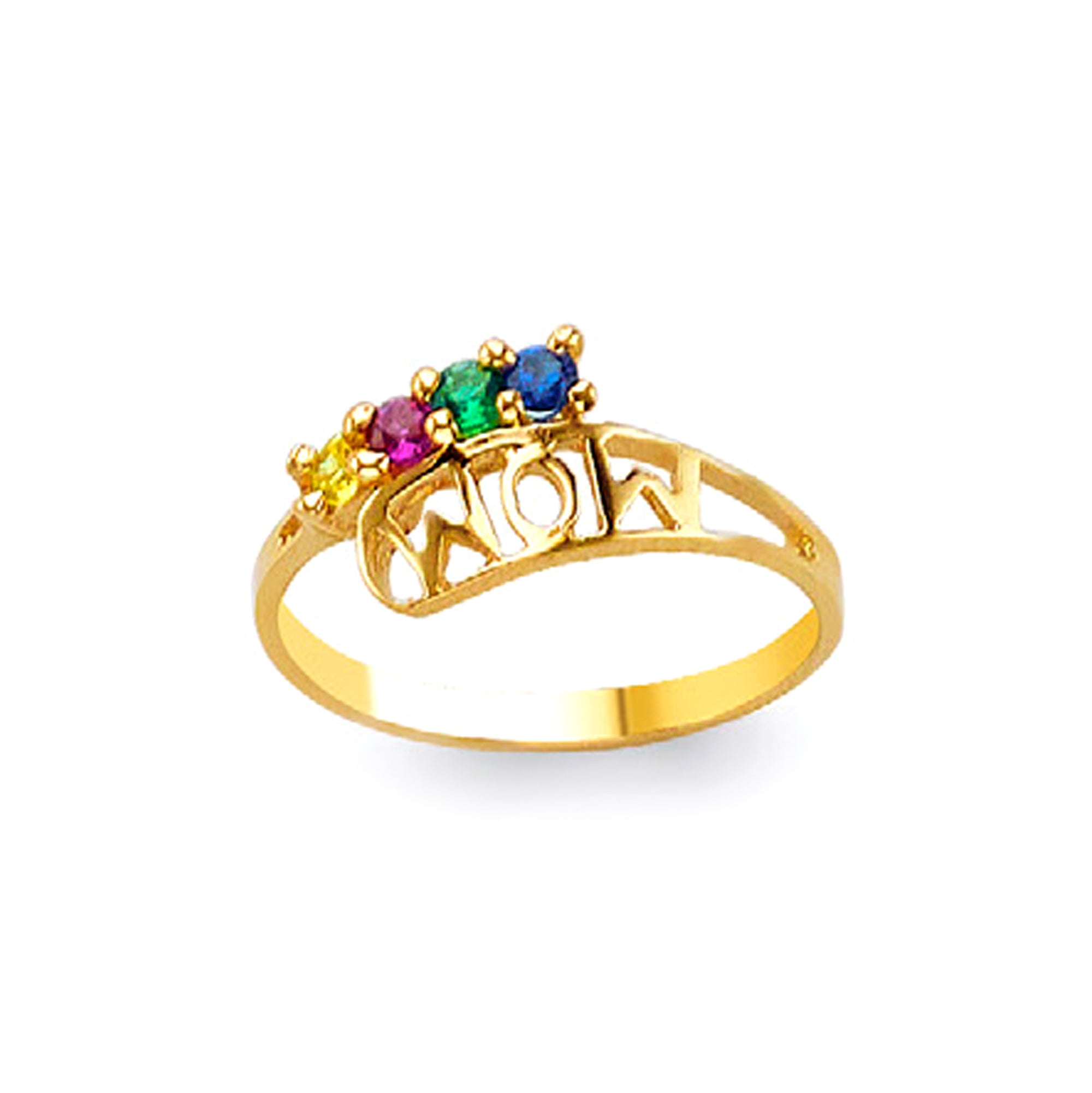 CZ Multicolored MOM Ring in Solid Gold 