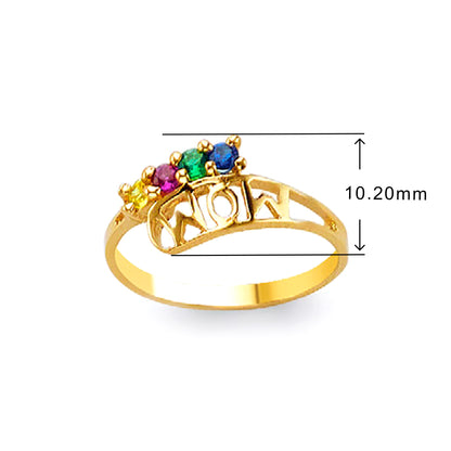 CZ Multicolored MOM Ring in Solid Gold with Measurement