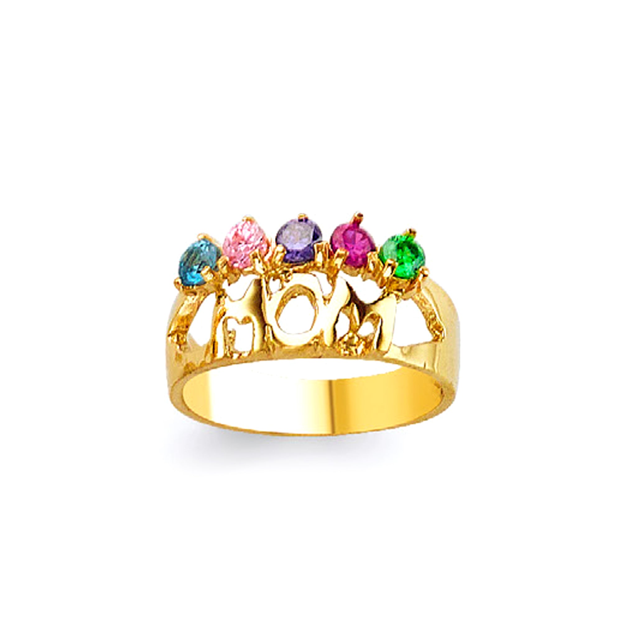 Multicolor Birthstones MOM Ring in Solid Gold 
