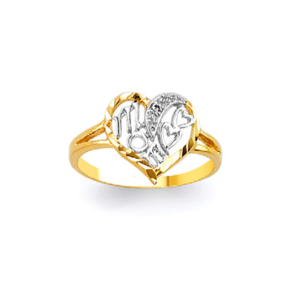 Two tone Artistic Heart Ring in Solid Gold 