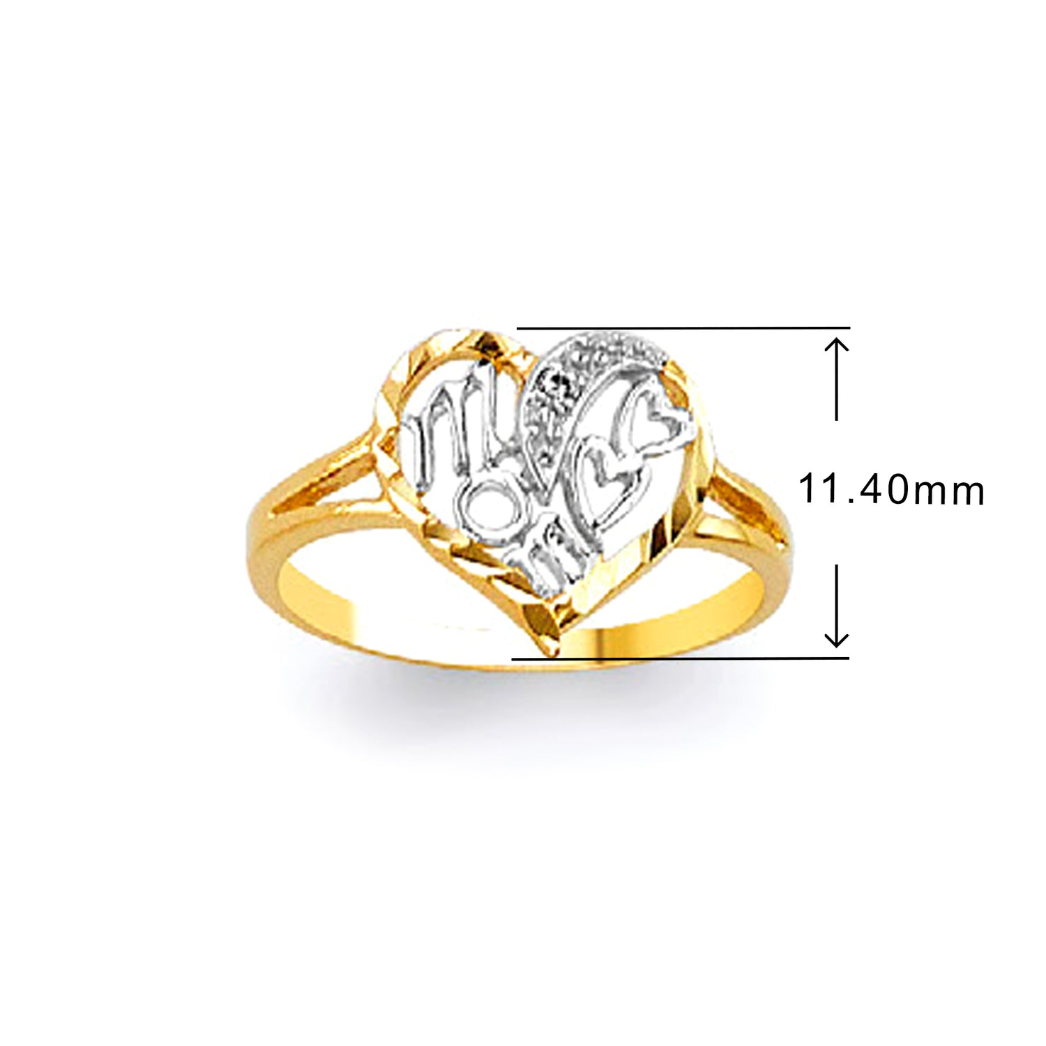 Two tone Artistic Heart Ring in Solid Gold with Measurement