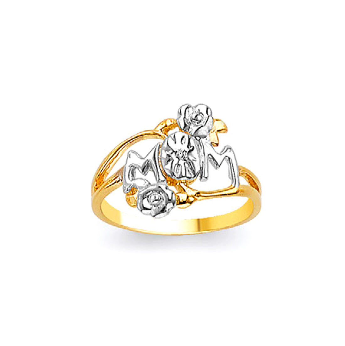 CZ Floral Mama Ring in Solid Gold 