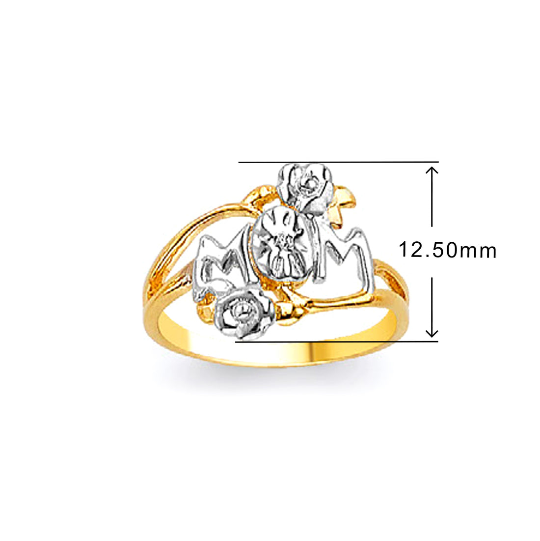 CZ Floral Mama Ring in Solid Gold with Measurement