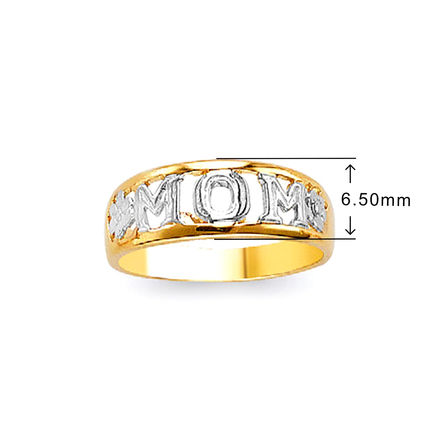 Luxurious Two-tone MOM Ring in Solid Gold with Measurement