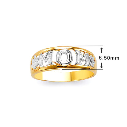 Luxurious Two-tone MOM Ring in Solid Gold with Measurement