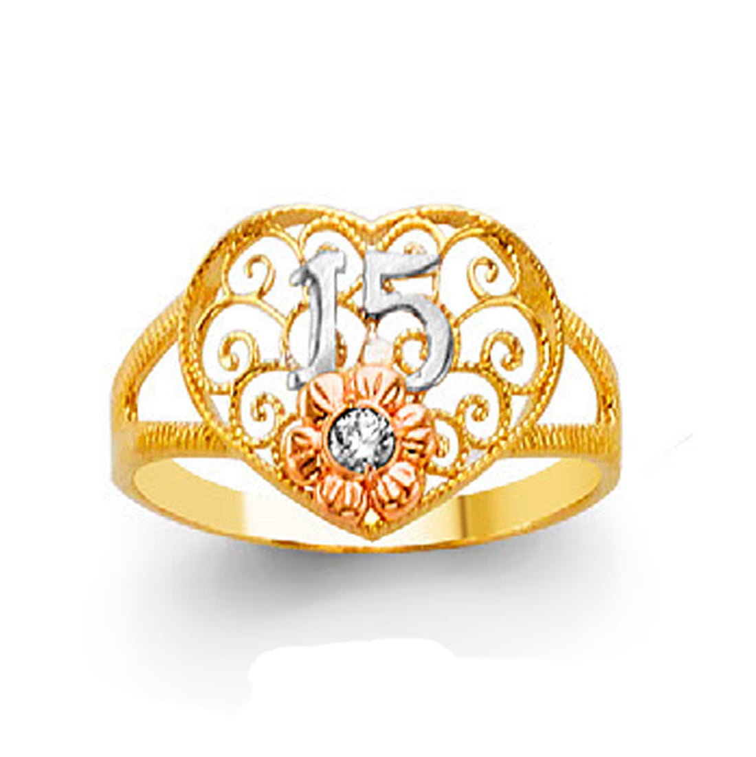 Fun Floral Patterned 15th Anniversary Ring in Solid Gold 