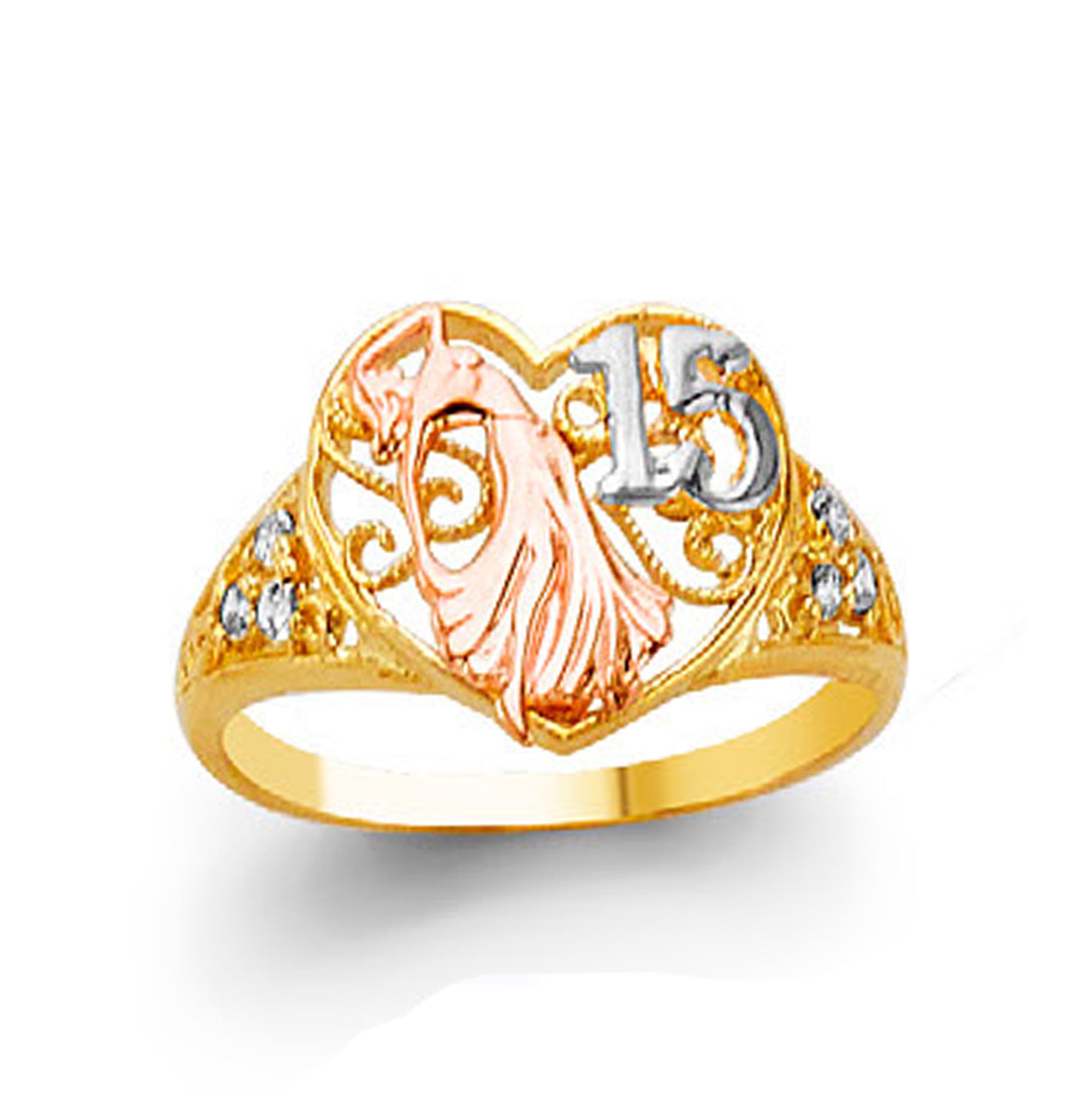 Heart Filigree 15 Anos Ring in Solid Gold 