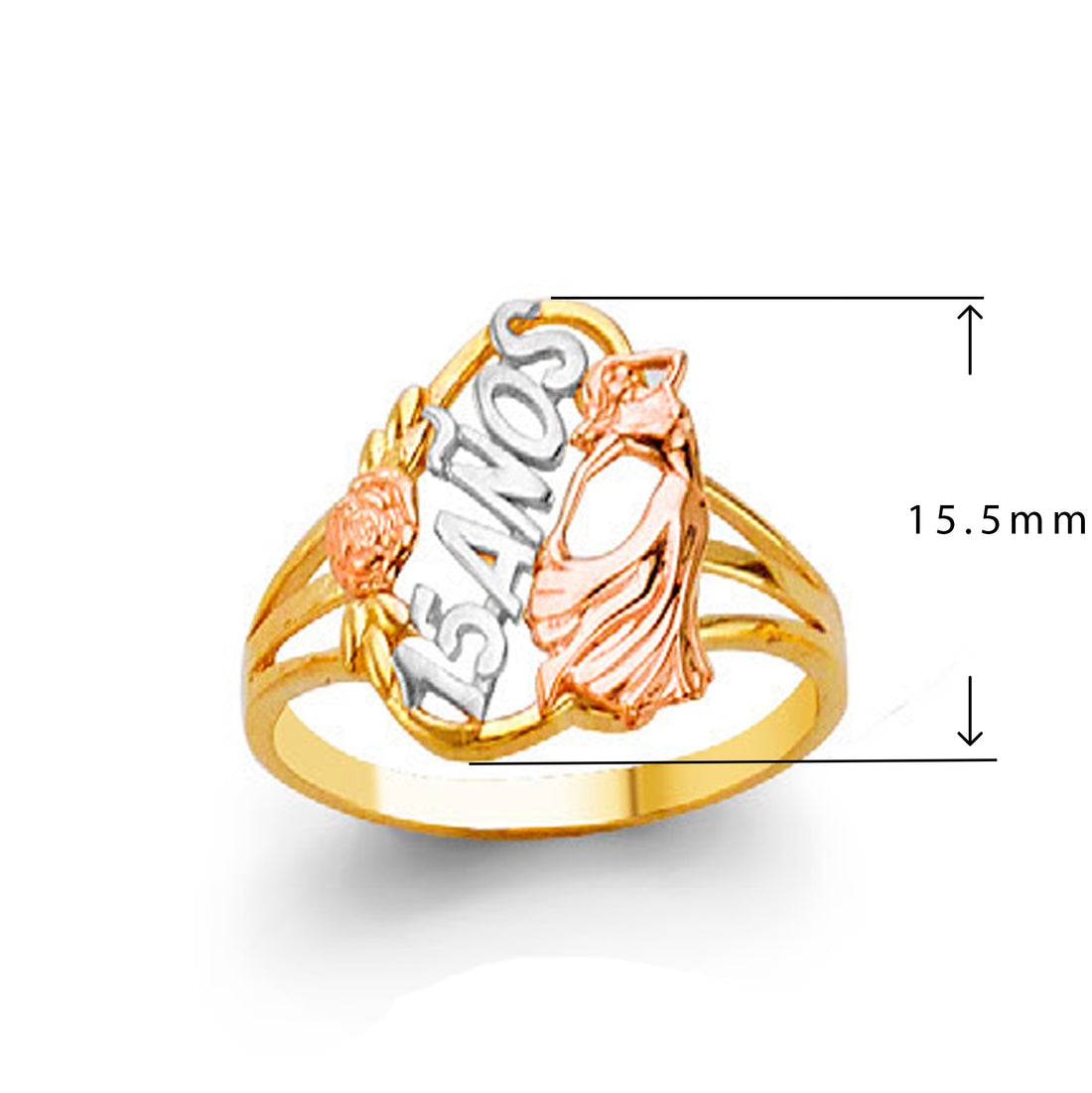 Abstract Design 15th Anniversary Ring in Solid Gold with Measurement