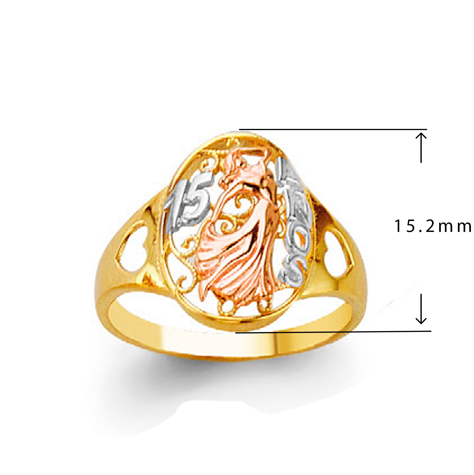 Multi-hued Oval Filigree Anos Ring in Solid Gold with Measurement