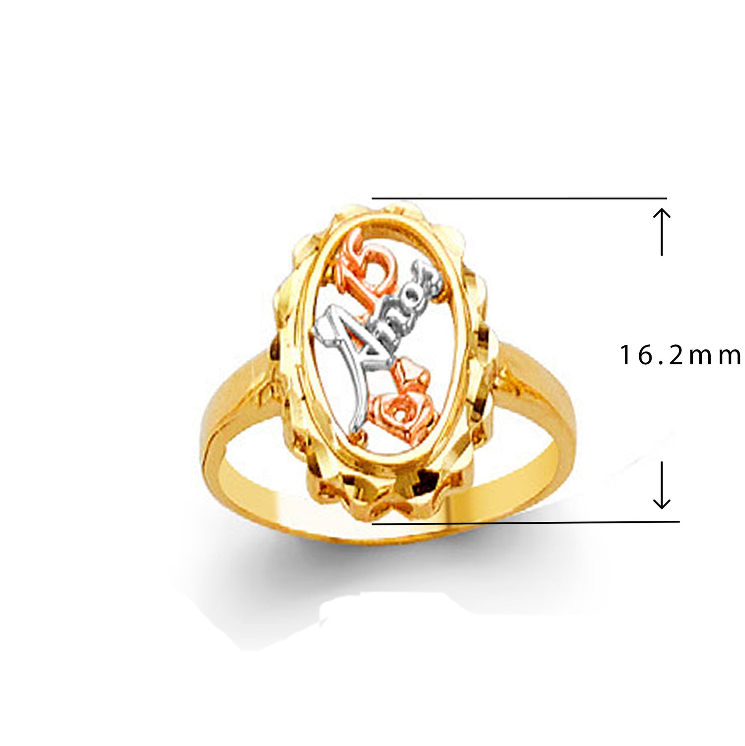 Designer 15 Anos Dual Tone Ring in Solid Gold with Measurement