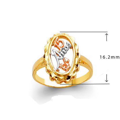 Designer 15 Anos Dual Tone Ring in Solid Gold with Measurement