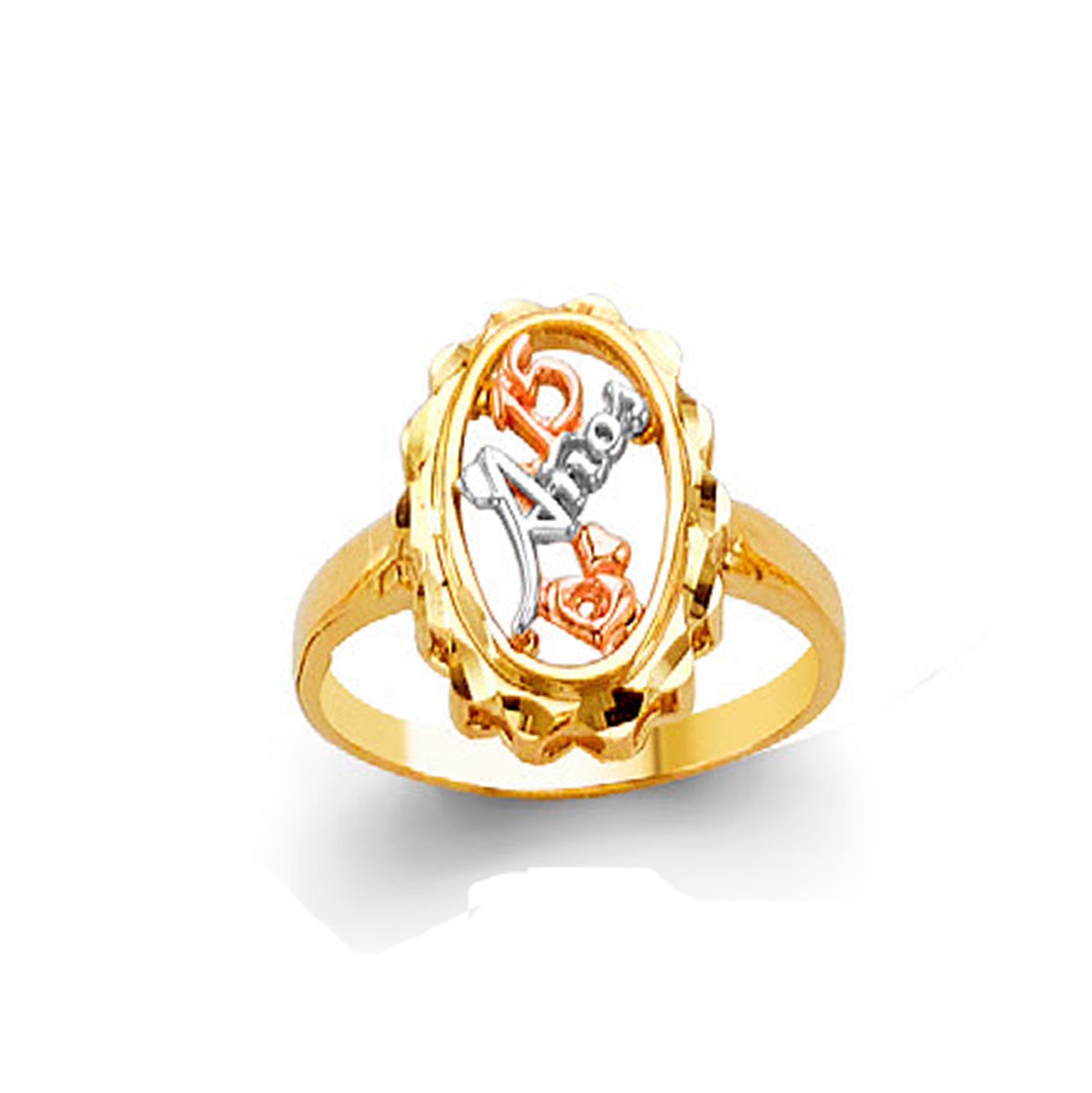 Designer 15 Anos Dual Tone Ring in Solid Gold 