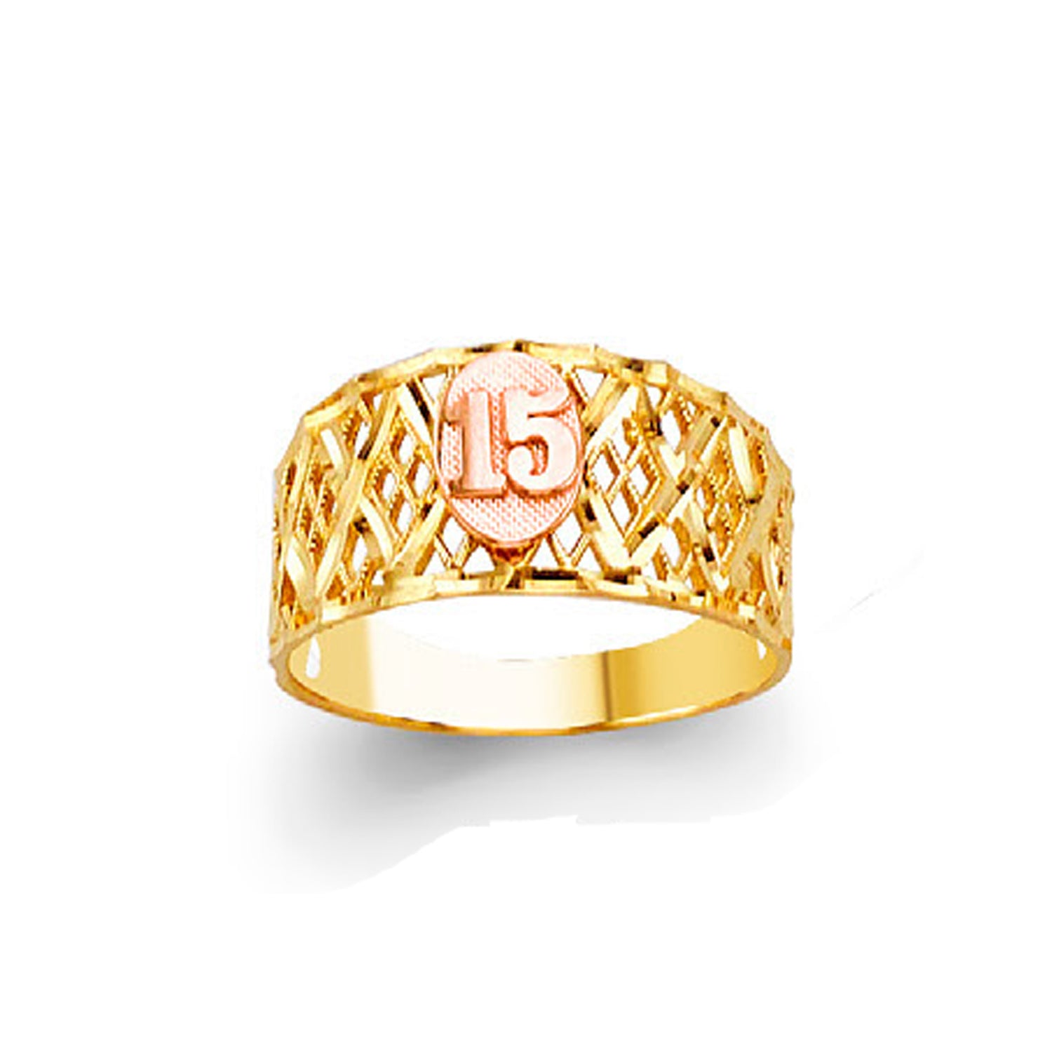 Lustrous Lattice 15 Anos Ring in Solid Gold 