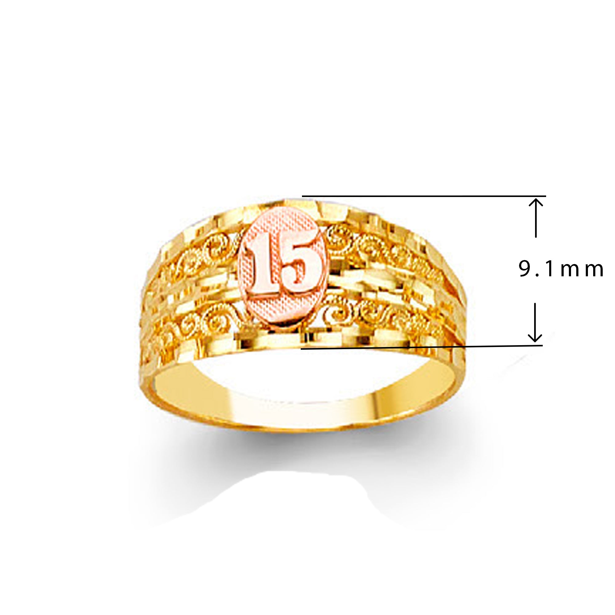 Magnificent Minute Carvings Anniversary Ring in Solid Gold with Measurement