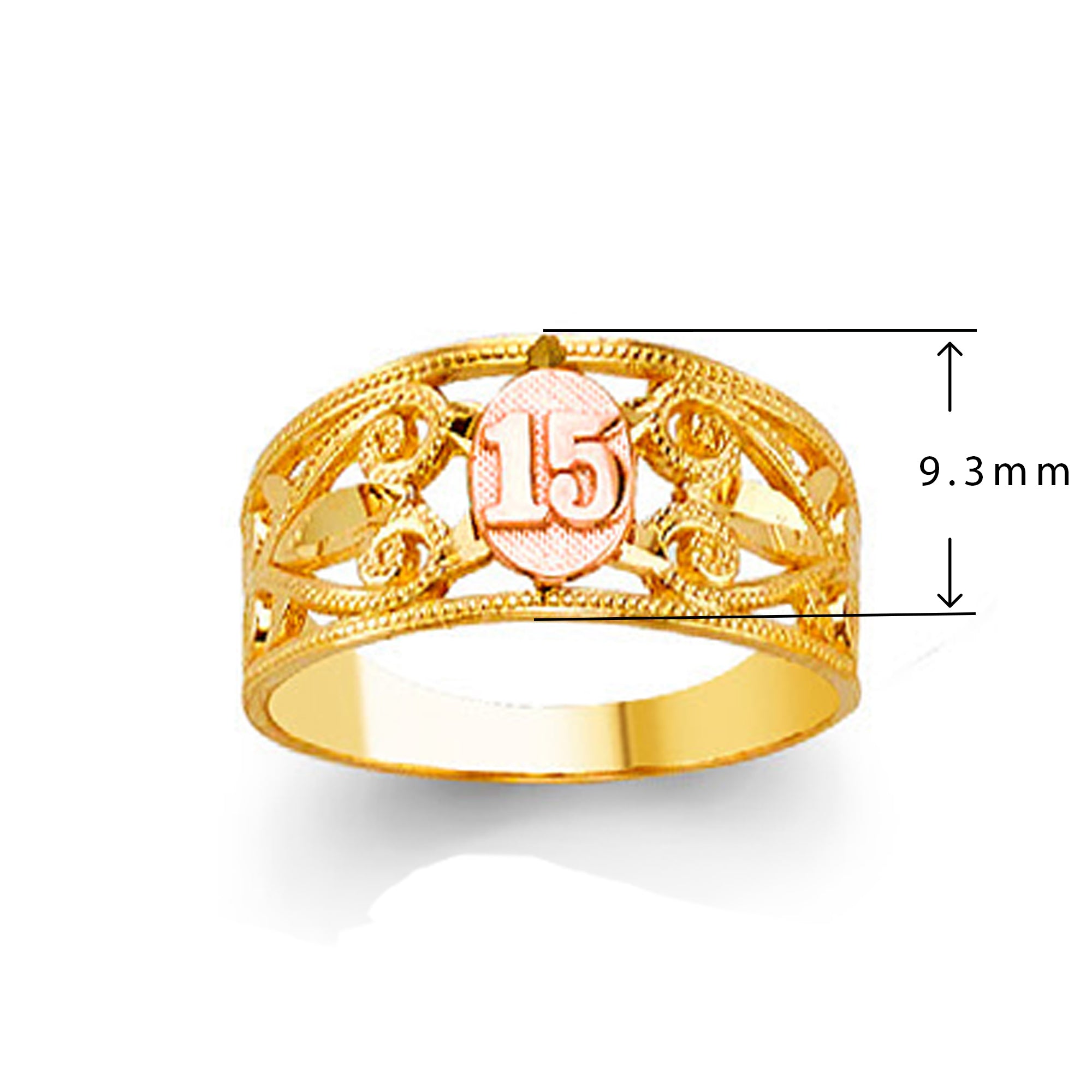 Antique Filigree-styled 15 Years Anniversary Ring in Solid Gold with Measurement