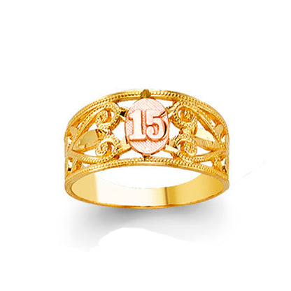 Antique Filigree-styled 15 Years Anniversary Ring in Solid Gold 