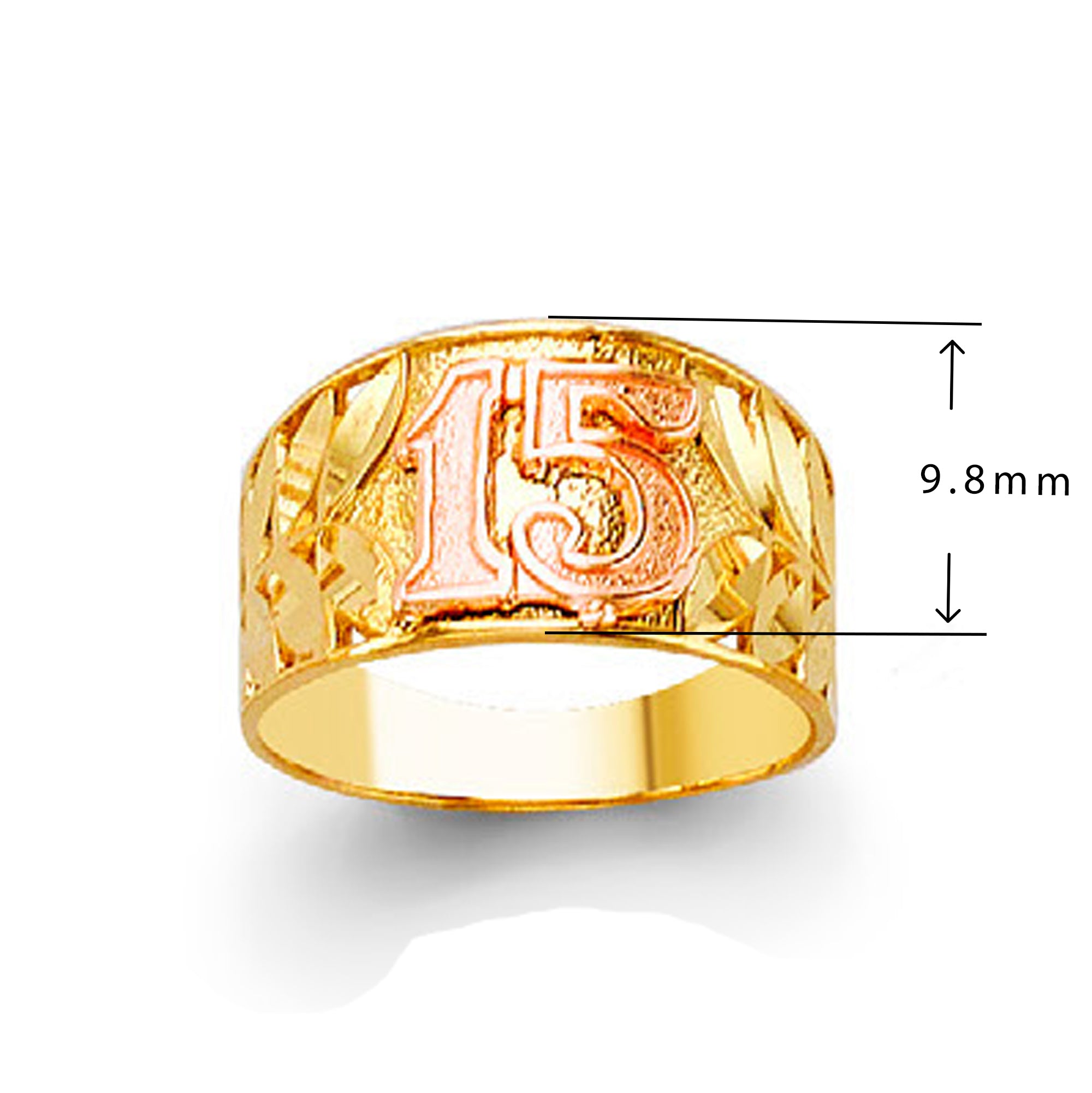 Crystal Anniversary Filigree Ring in Solid Gold with Measurement