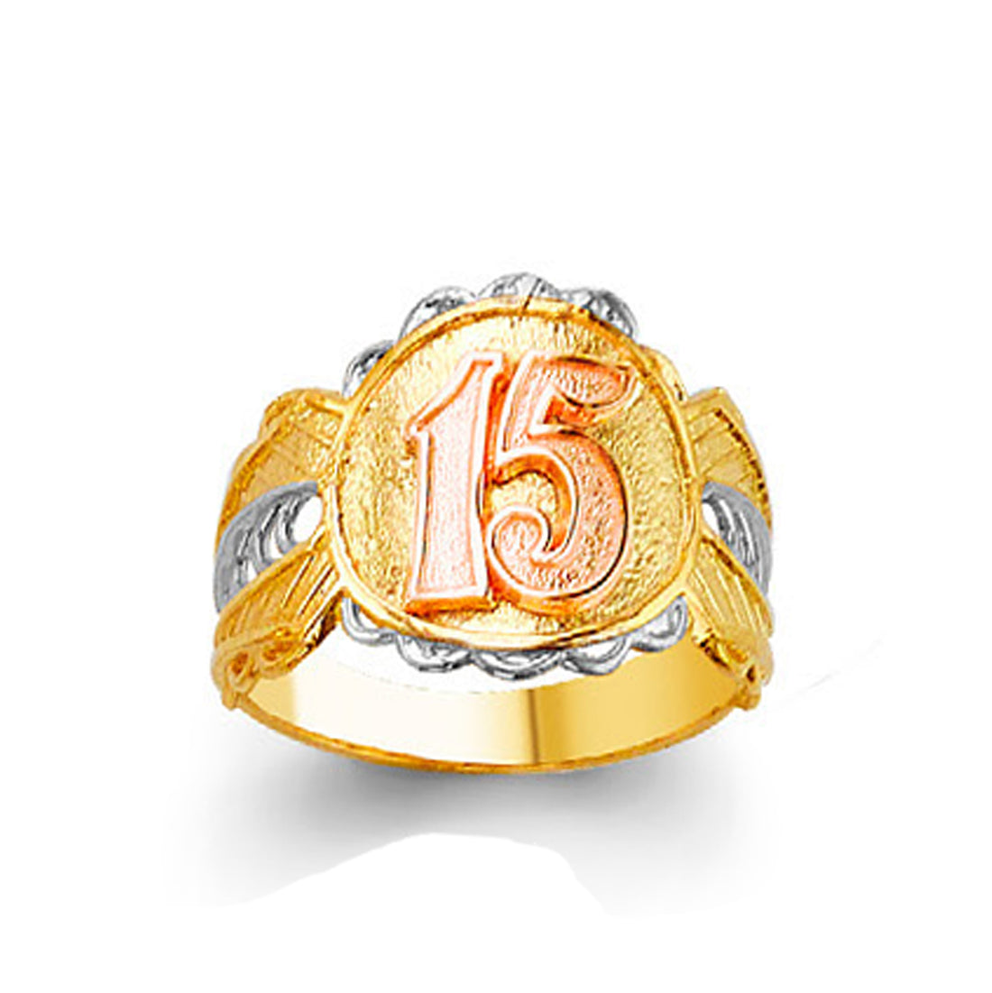 Tri Color Fancy 15 Ring in Solid Gold