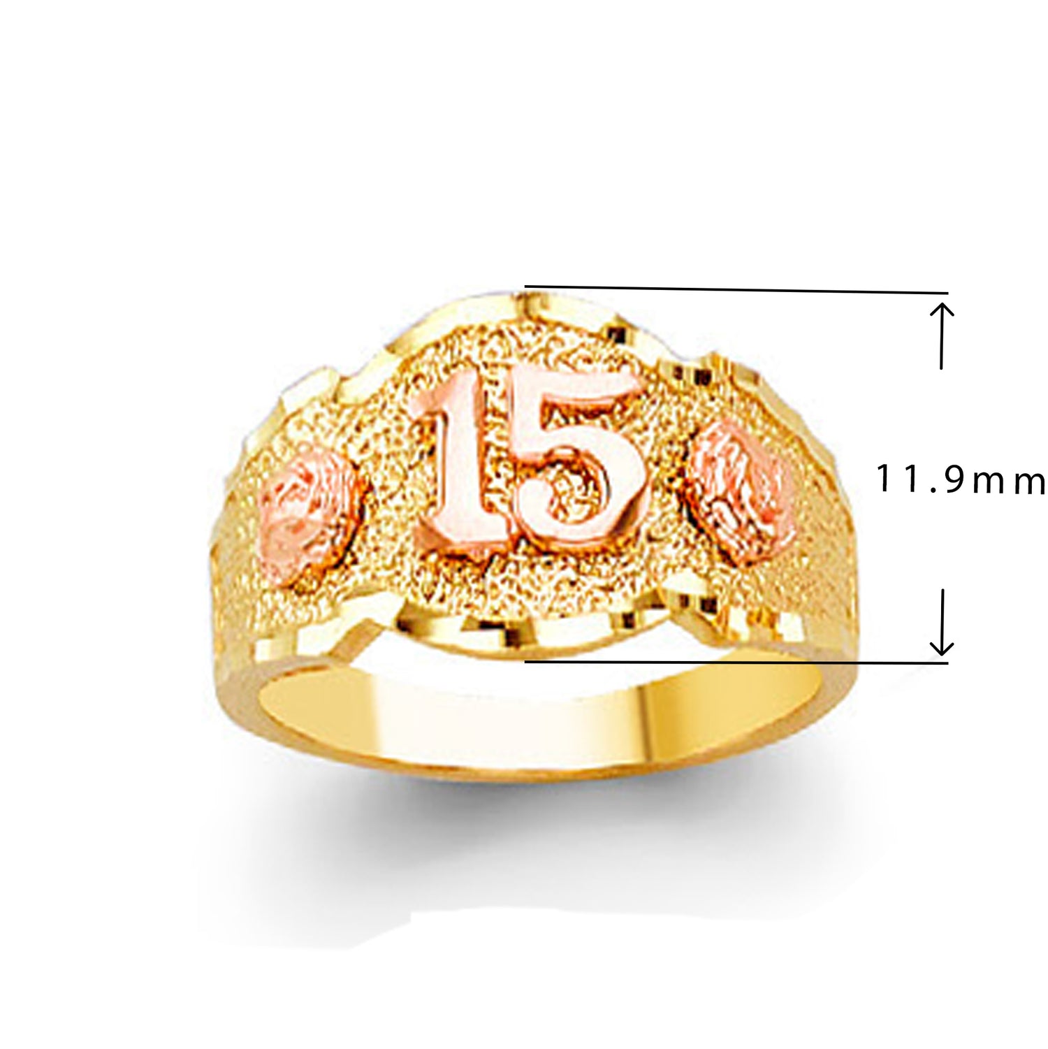 15 Years Anniversary Quince Floral Ring in Solid Gold with Measurement