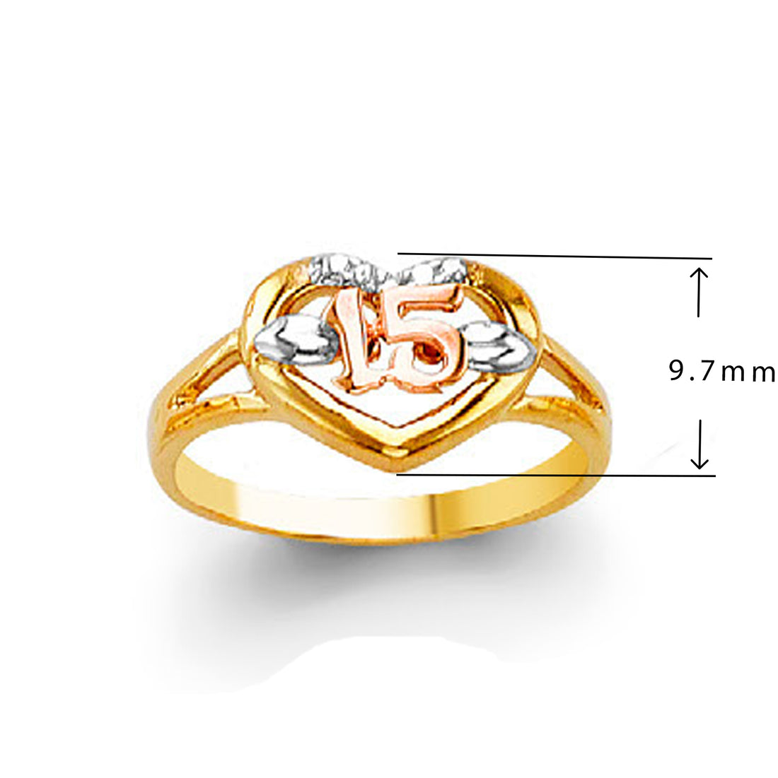 Tri-tinge Numeric Love Ring in Solid Gold with Measurement