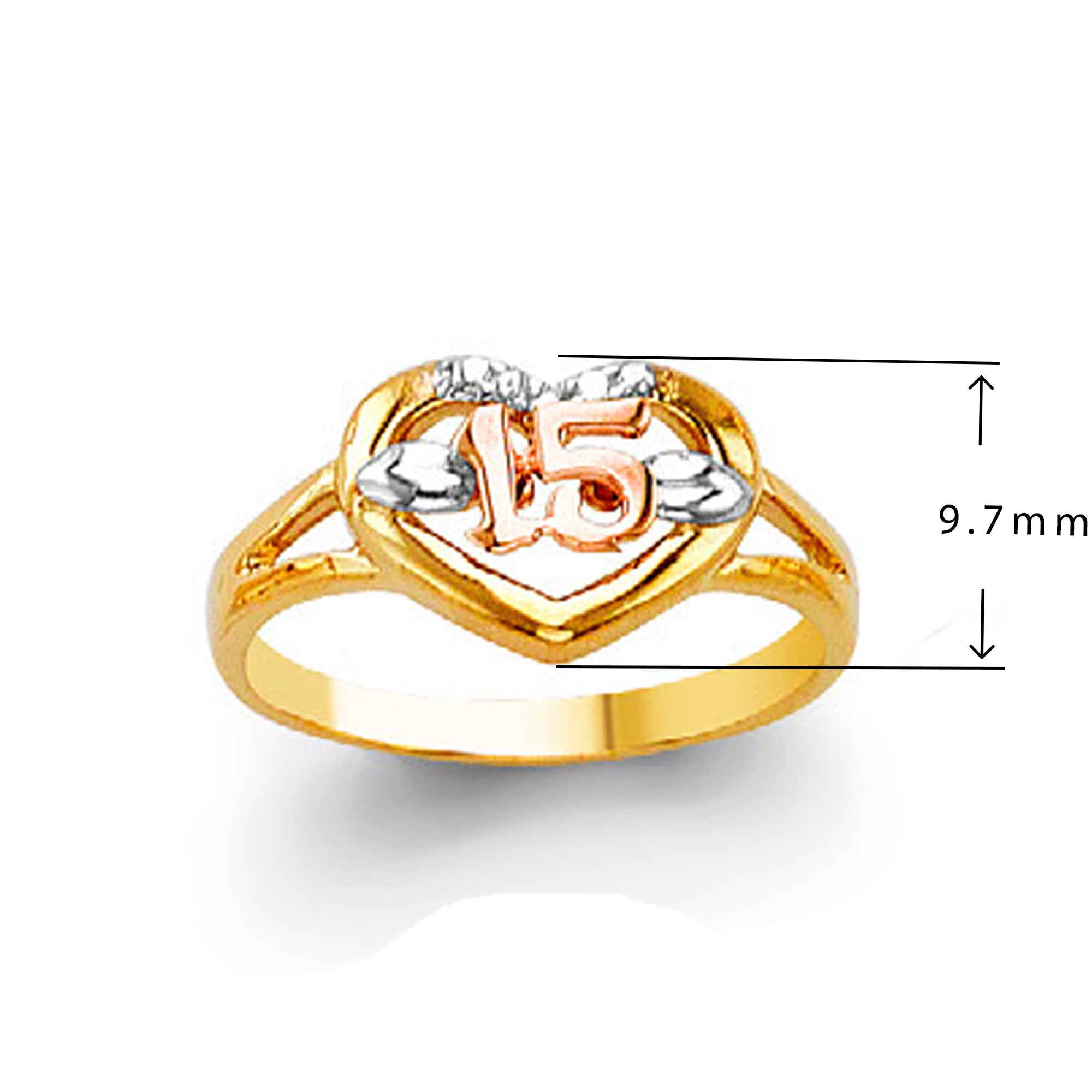 Tri-tinge Numeric Love Ring in Solid Gold with Measurement