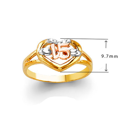 Tri-tinge Numeric Love Ring in Solid Gold with Measurement