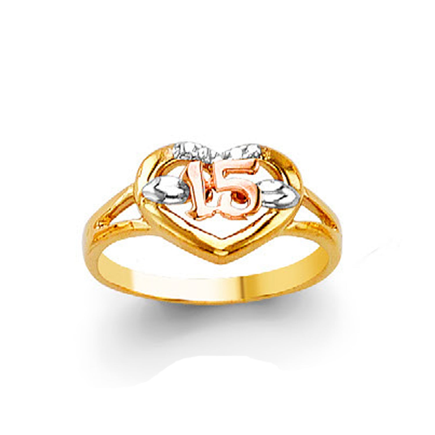 Tri-tinge Numeric Love Ring in Solid Gold 