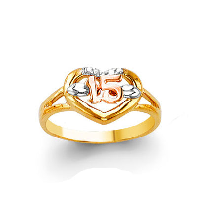 Tri-tinge Numeric Love Ring in Solid Gold 