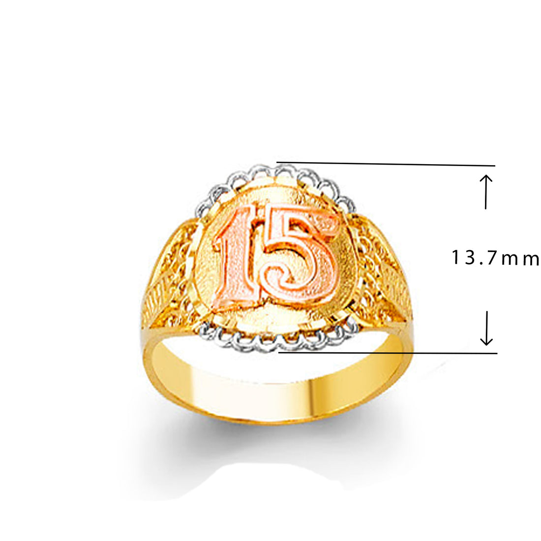 Customized 15 Years Casting Anniversary Ring in Solid Gold with Measurement