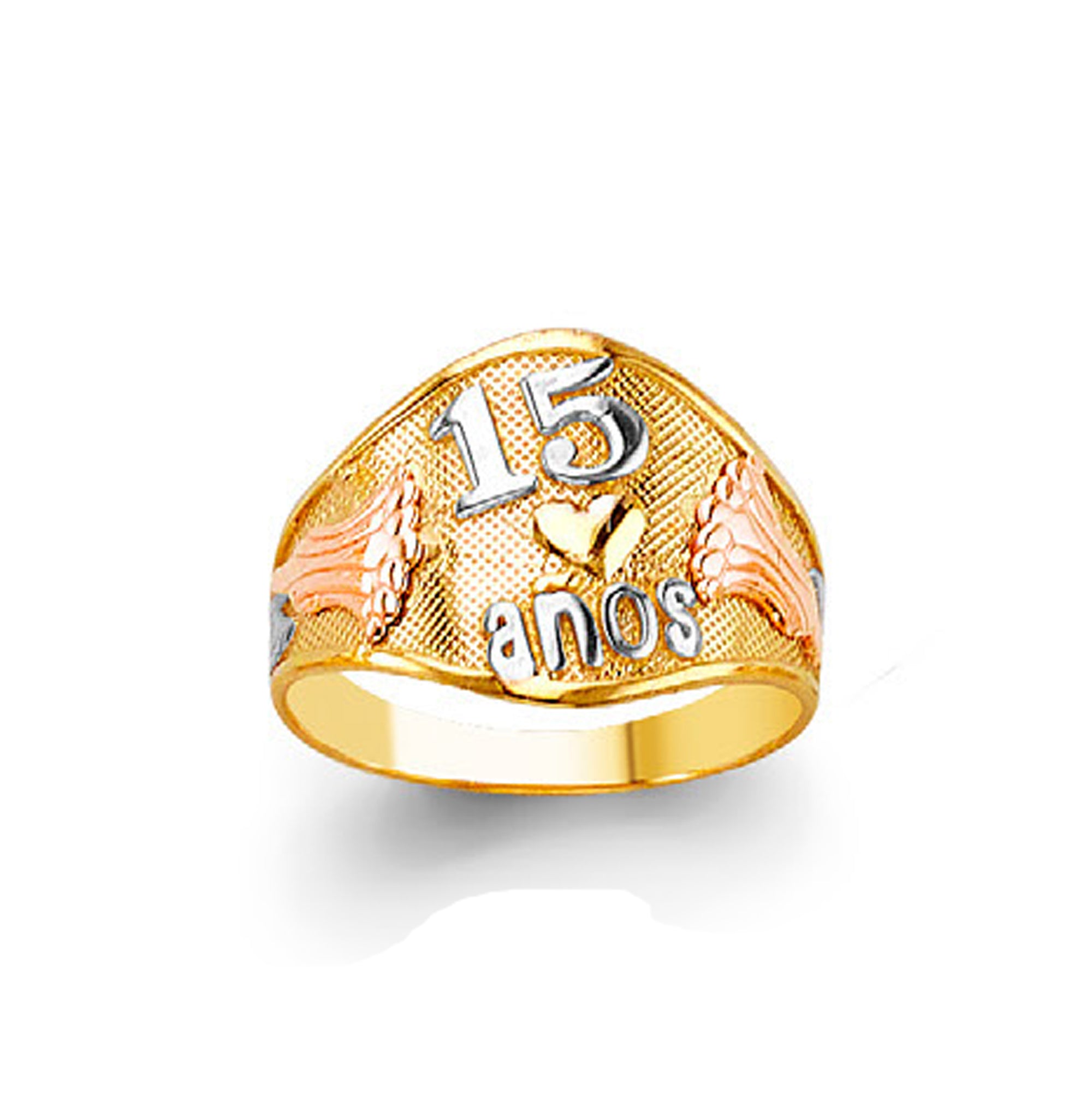 Triple-hued 15 Years Anniversary Ring in Solid Gold 